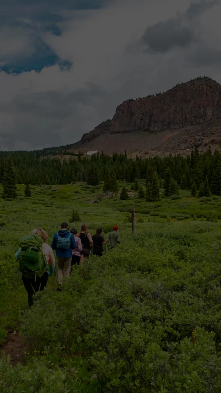A group of hikers make their way through the wilderness, as an ice climber smiles during their ascent.